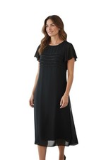 Talbots Petites Black Silk Midi Sheath Dress Short Sleeve Beaded 2P