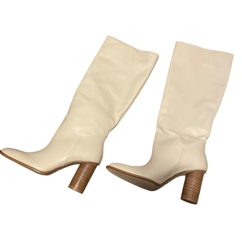 Botas Zara Tacón Cuero Hasta la Rodilla Crema 38 o 7.5 NUEVAS Foto 3 de 4