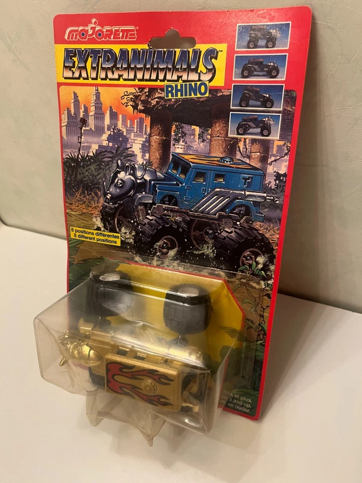 Figurine voiture Majorette vintage extranimals metal 1988 used blister Rhino - Photo 2/4