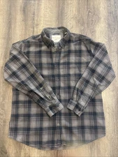 Original Weatherproof Vintage Men's Flannel Shirt Gray Button Down Plaid Size L