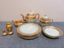 Lot of Vintage Lusterware Light Aqua and Gold tea Pot and extra pieces