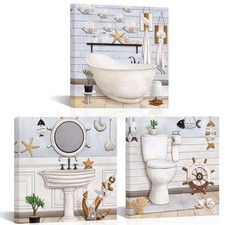 Bathroom Decor Wall Art Nautical Ocean Themed Painting Pictures Bathroom White