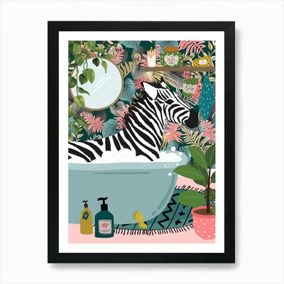 Zebra in der Badewanne Tier Kunst Pri gerahmtes Wandbild Poster Leinwanddruck Bild