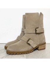 SPLENDID Womens Beige Padded Karlyn Round Toe Block Heel Buckle Leather Boots 6