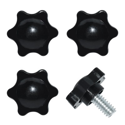 4 Pieces Black Star Hand Knob 1/4''-20 x 0.47 Threaded Post Plastic Hex Shaped
