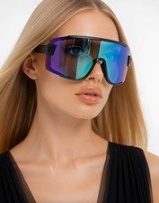 Rimless One Piece Mirror Lens Shades Eyewear Windproof Oversized Sunglasses Girl