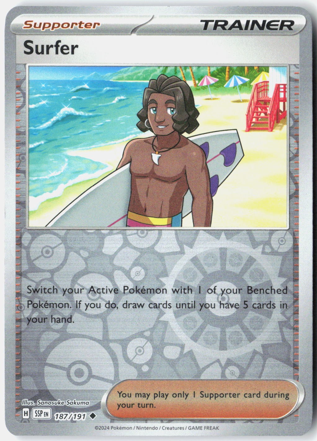 Surfer SV08: Surging Sparks 187/191 Pokemon Card Reverse Holo