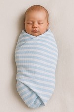 Aden  Anais Classic Large Swaddle Blanket 47  x 47  Light Blue Stripe Muslin