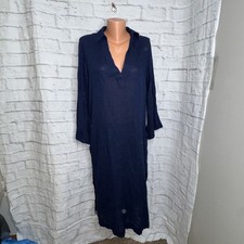 Tahari Linen Dress Womens Size S Navy V Neck Long Sleeve Lightweight Cover Up