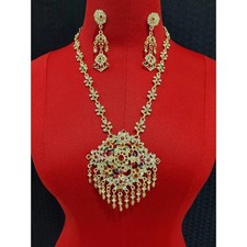 1 Thai Jewelry Dance Show Wedding Party Earring Clip Red Gold Necklace Mini Set
