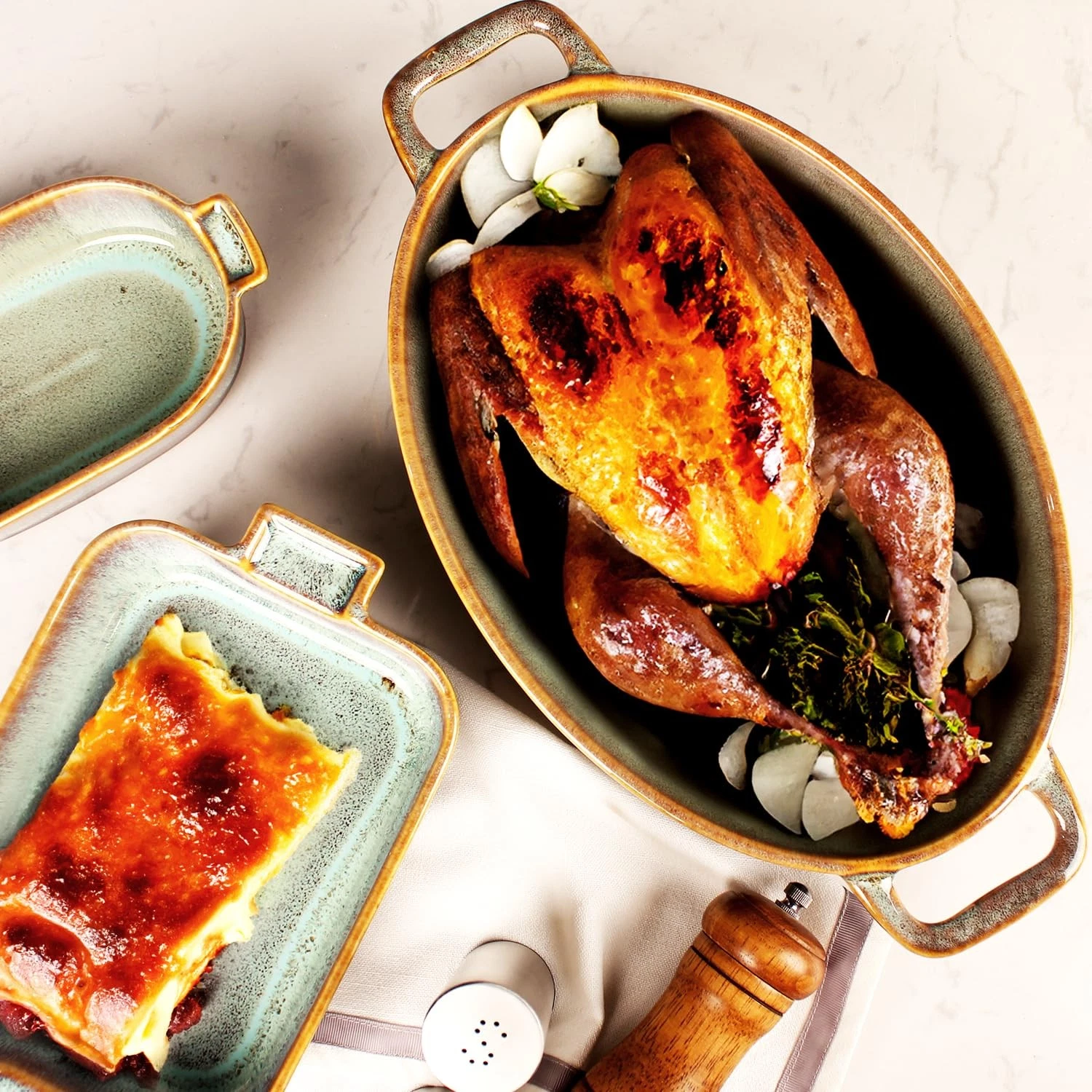 9.5 x 6 Inch Oval Au Gratin Baking Dishes, Set of 2, Porcelain Baking pan Oven Safe, Roasting Lasagna Pans, for Casserole Dish, Pie Plate, Baking, scalloped, potatoes, shepherds pie - Thumbnail 3