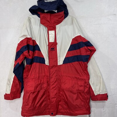Vintage Helly Hansen Jacket Hooded Sailing Tech Twin Sails Men M Red Waterproof