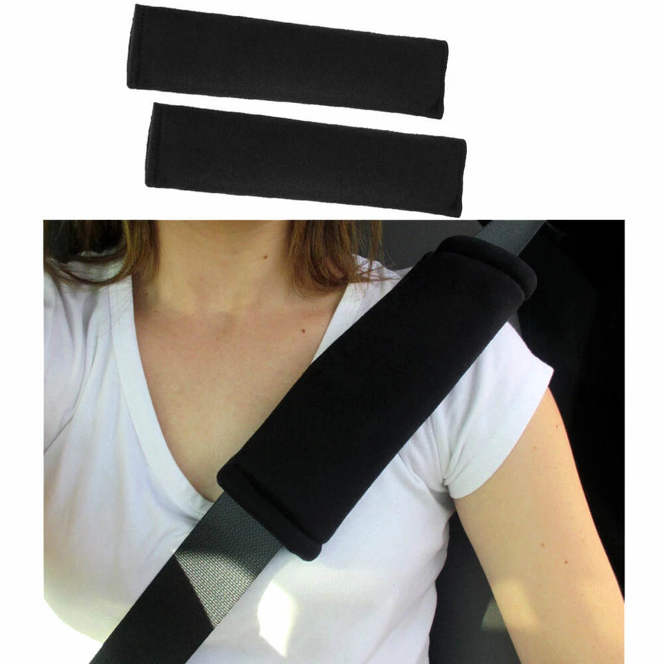 New 4PC BLACK Universal Fit Car Truck Suv Van Headrest Covers & Seat Belt Pads — 第 3/4 张图片