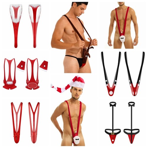 Christmas Mankini Thong Bodysuit Men Underwear Fancy Costume Bodysuit Cosplay - Picture 3 of 83