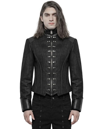 Punk Rave Mens Steampunk Short Military Jacket Black Dieselpunk Armour Gothic - Picture 11 of 20