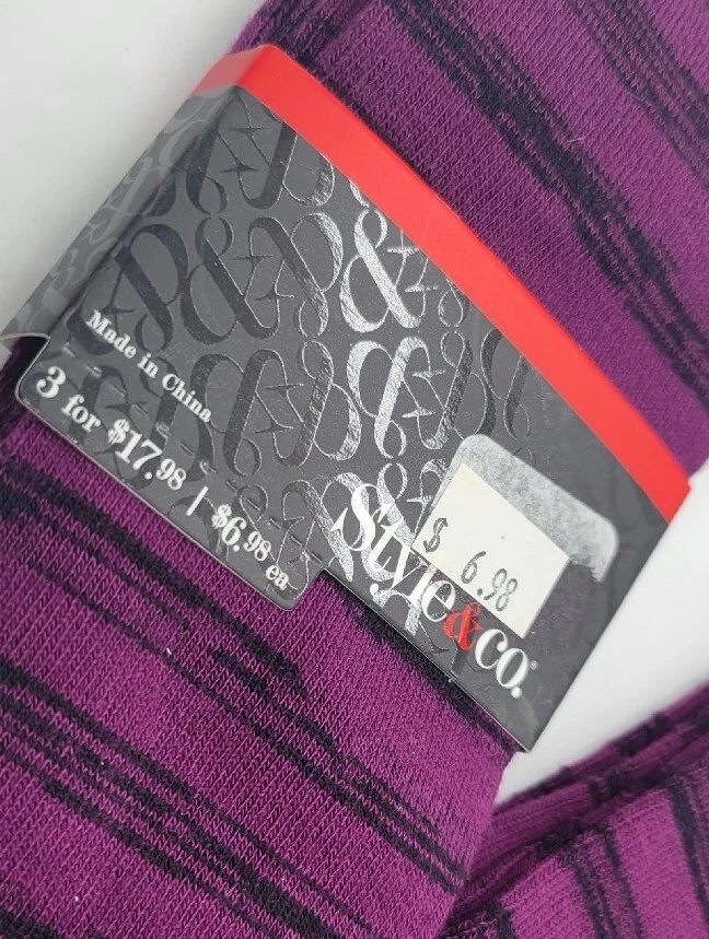 Lote de 3 CALCETINES Sobre la Rodilla Negro Púrpura Rayas Estilo & Co Calcetín Talla 9-11 Foto 4 de 4