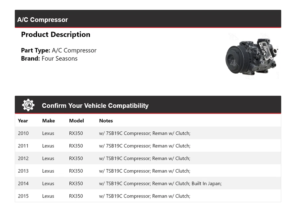 Compresor de aire acondicionado para Lexus RX350 2010-2015 4 estaciones 2011 2012 2013 2014 Foto 2 de 4
