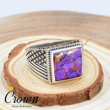 Purple Copper Turquoise 925 Sterling Silver Mens Ring Jewelry - Size 6-14