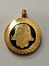 stainless steel Hand, Hamsa, Hand of fatima, Gold and Black pendant