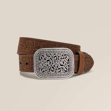 Ariat Womens Western Filigree Rhinestone Removable Buckle Embossed Leather Belt