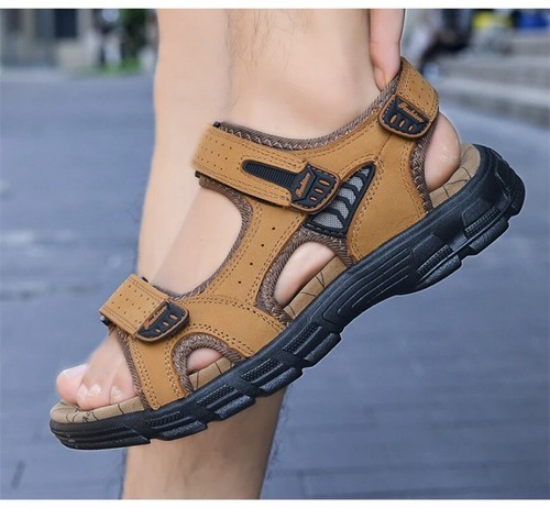 Genuine Leather Men's Sandals Summer Outdoor Non-slip Beach Treking Casual Shoes - Picture 17 of 27