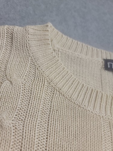 Vtg Nautica Sweater Mens L Gray Cable Knit Cotton Linen Blend USA Grandpa 90s - Picture 3 of 13