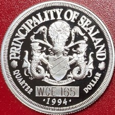 1994 SEALAND 1/4 DOLLAR SILVER PROOF WEST COAST EXPO COIN #165 ORCA WHALE RARE!!