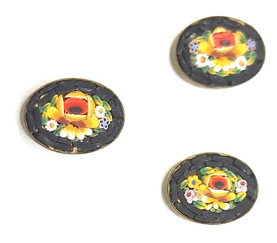 アンティークとヴィンテージ....). NOS Antique Oval Micromosaic Yellow Flower Design Piece 1/order