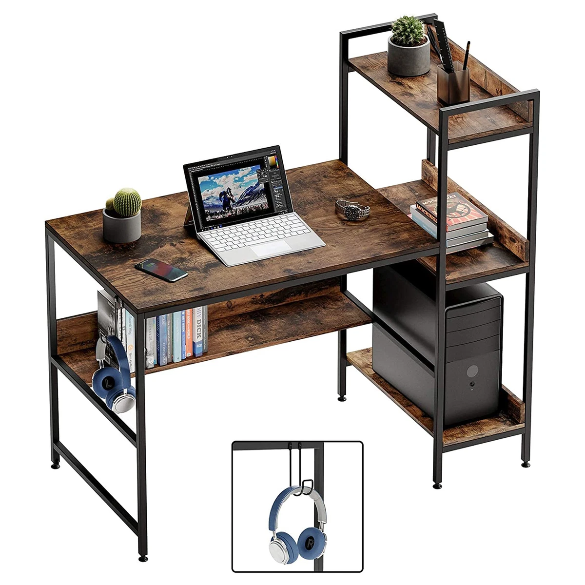Bestier Computer Office Desk Workstation with Side Storage Shelves