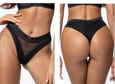 AXAMI STRING SCHWARZ TÜLL HOHER BEINAUSSCHNITT slip brazilian V-10755 clubwear 
