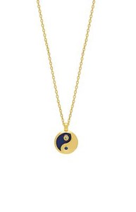 Authentic Yin Yang Cubic Zirconia Circle Necklace - Gold Plated - Estella Bartlett
