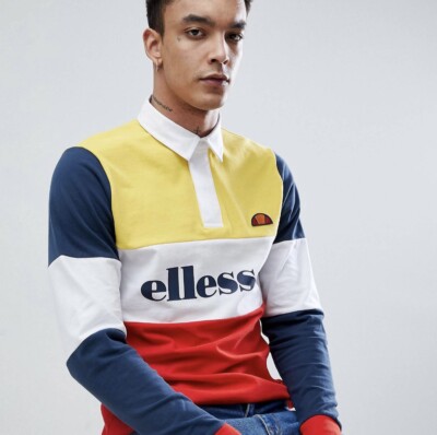 Ellesse Rugby Shirt Yellow Blue Red Mens Large | eBay