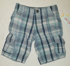 Boy's Cat  Jack Galaxy Blue Plaid Adjustable Waist Cargo Shorts Size 4