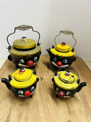 VTG Thames Redware Grease Pot Clown Face ~Creamer~Salt & Pepper Shaker~ 40 s