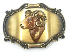 Ram Belt Buckle Hunting Rocky Mountain Bighorn Ram Sheep Vtg 70s Raintree