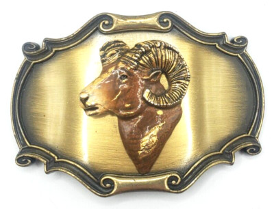 Ram Belt Buckle Hunting Rocky Mountain Bighorn Ram Sheep Vtg 70s Raintree
