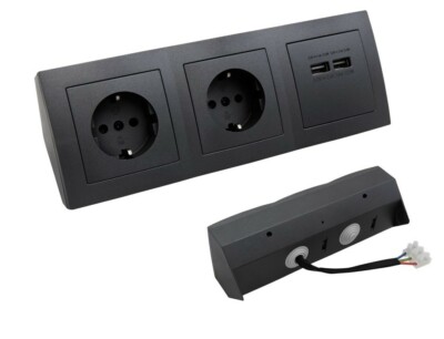 ETT1535172 Steckdosenblock  ''Flair'' anthrazit, 2-fach Schutzkontakt + 2x USB