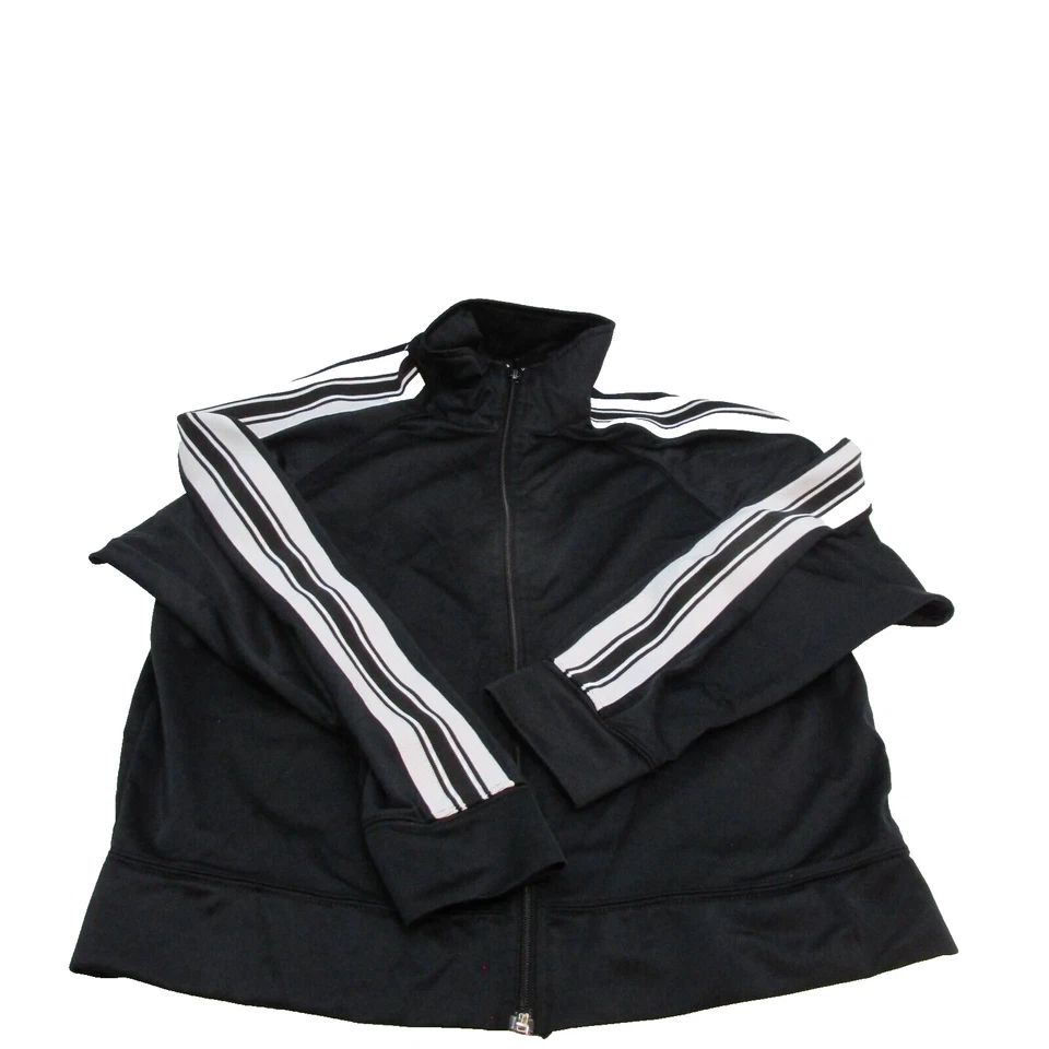 Винтажная спортивная куртка Tek Gear большая черная на молнии 4 полоски белая тренировочная - Изображение 3 из 4