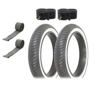 ALTALINE Bicycle 20" x 4.1/4" Black/White Slick Style (2) TIRES, TUBES & STRIPS