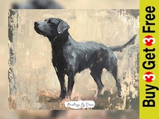 Expressive Black Labrador Impasto, Oil Painting Print 5"x7" on Matte Paper