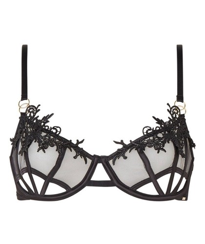 Bluebella Priscilla Cage Bra Black Size 32D Underwired Mesh Embroidery 41049 New - Picture 5 of 12