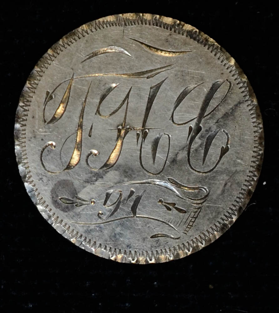 1873 Love Token Engraved THC 97 silver Liberty Seated Dime 10c Ten