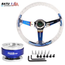 14in/350mm Transparent Acrylic Steering Wheel with Blue Quick Release Adapter