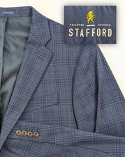 New No Tags Stafford Blazer Sport Coat Suit Jacket Window Pane Wool Blend 46L