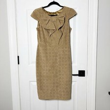 EVA FRANCO Size 4 Taupe Faux Suede Sheath Dress Perforated Floral Print