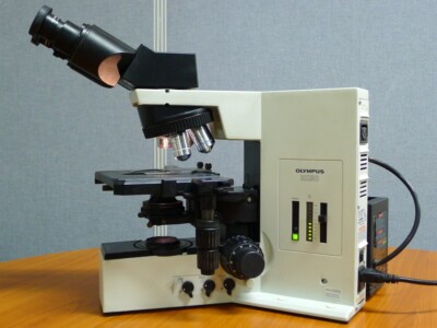 Olympus Microscope BX50 with Binocular Head and 4x, 10x, 20x, 40x, 100x Object