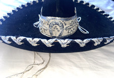 Vintage Authentic Pigalle Black Silver Velvet Mexican Sombrero Mariachi Hat