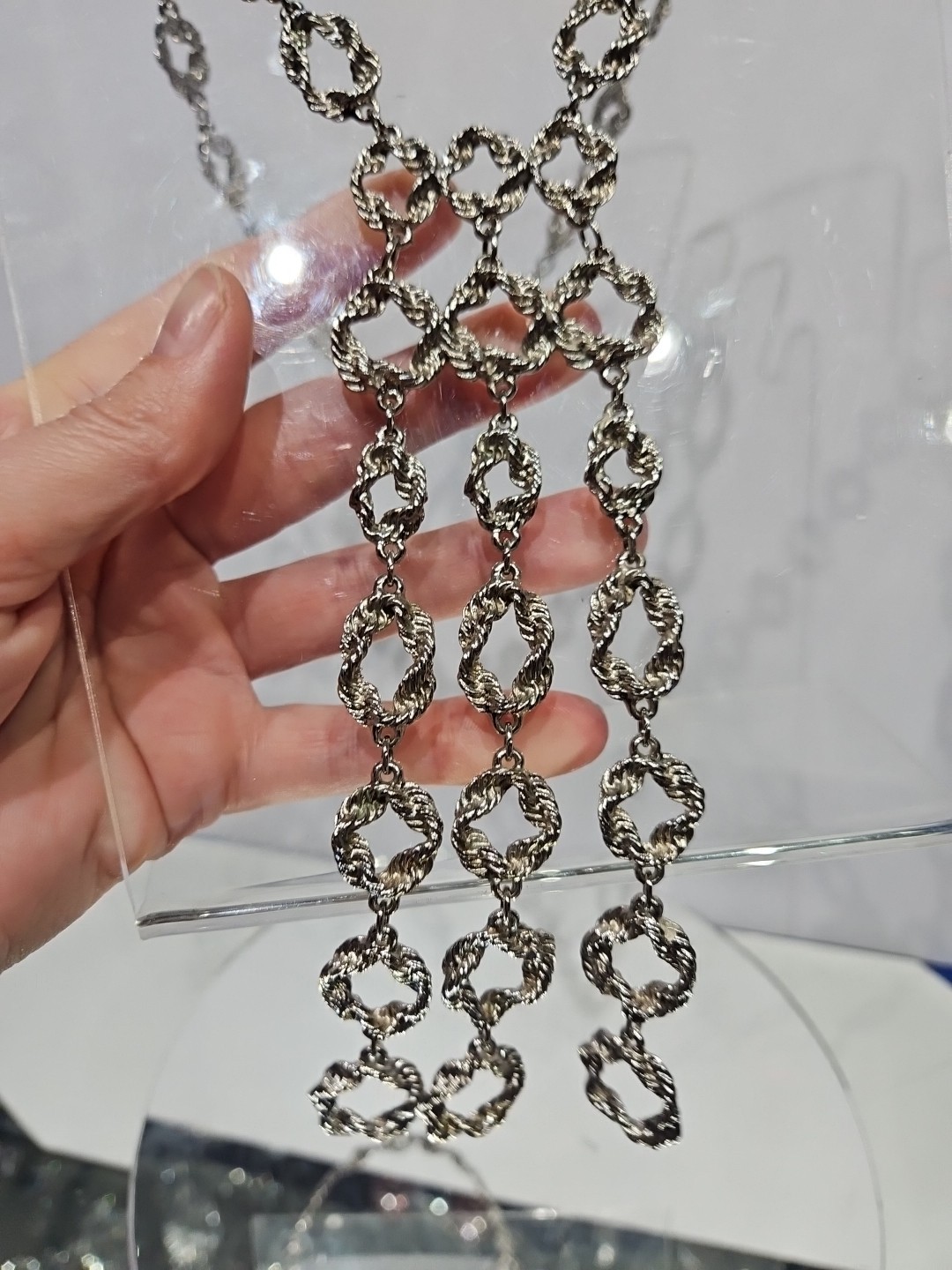 Statement Chain Necklace. Silver tone knotted rop… - image 2