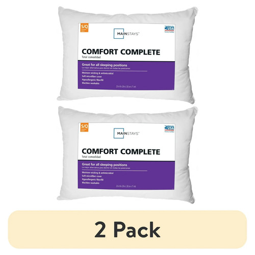 Mainstays Comfort Complete Bed Pillows (2-Pack) – Standard/Queen, Microfiber Fill, Hypoallergenic & Machine Washable (White) - View #3