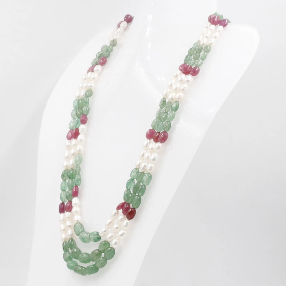 Collar de cuentas de cuarzo aventurina con múltiples capas de piedras preciosas Foto 3 de 4